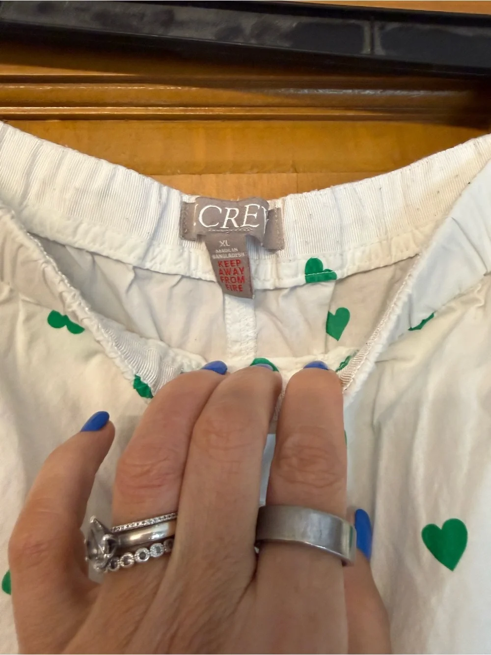 J. Crew White Pajama Set with Green Heart Print